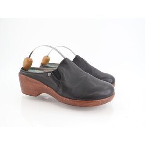 Alegria Sereniti Leather Clog Size 38 8  Mules Black Slip on Wedge Platform Shoe